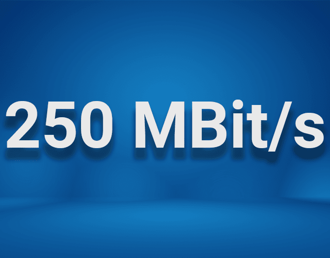 250 Mbit/s. 1&1 DSL za 14,99€ przez 10 miesięcy, od 11 miesiąca 44,99€ miesięcznie. Aktywacja 49,95€ jednorazowo.